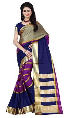 Multicolor printed cotton silk saree with blouse 1