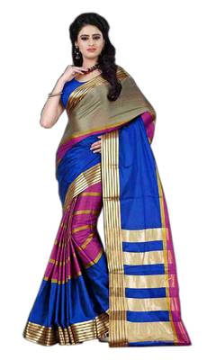 Multicolor printed cotton silk saree with blouse 1