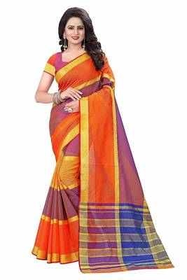 Multicolor printed cotton silk saree with blouse 1