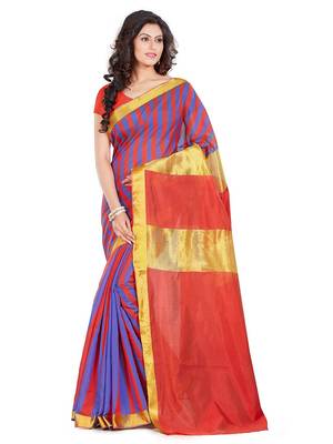 Multicolor printed cotton silk saree with blouse 1
