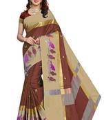 Brown embroidered cotton silk saree with blouse