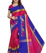 Dark pink embroidered cotton silk saree with blouse