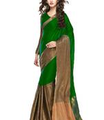 Green plain cotton silk saree with blouse