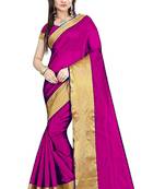 Dark pink plain cotton silk saree with blouse
