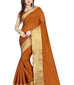 Brown plain cotton silk saree with blouse