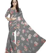 Dark Gray Color Digital Printed Georgette Saree With Blouse
