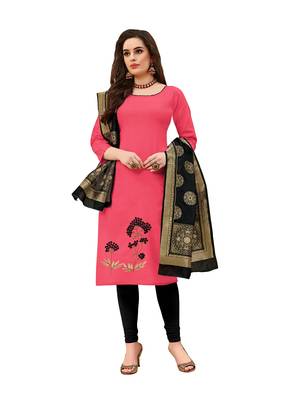 Kimisha Light Pink Cotton Embroidered Unstitched Salwar Suit With Fancy Border & Banarasi Dupatta 1
