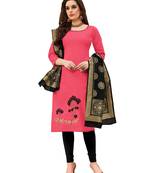 Kimisha Light Pink Cotton Embroidered Unstitched Salwar Suit With Fancy Border & Banarasi Dupatta