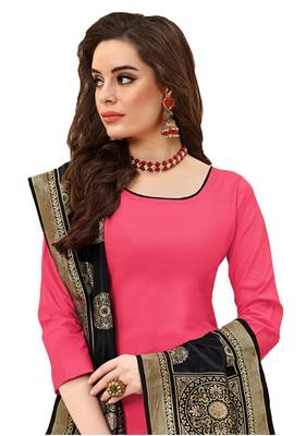 Kimisha Light Pink Cotton Embroidered Unstitched Salwar Suit With Fancy Border & Banarasi Dupatta 2