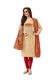 Beige embroidered cotton salwar