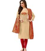 Beige embroidered cotton salwar