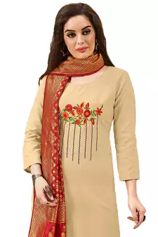 Beige embroidered cotton salwar