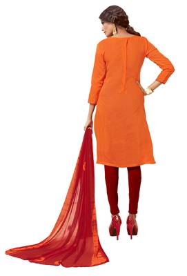 Kimisha Orange & Red Modal Silk Embroidered Dress Material With Laheria Dupatta 2