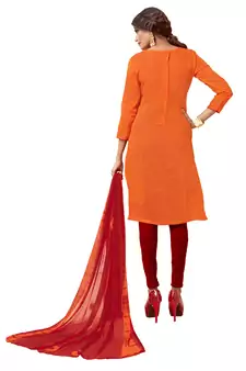 Kimisha Orange & Red Modal Silk Embroidered Dress Material With Laheria Dupatta