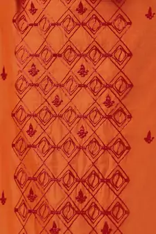 Kimisha Orange & Red Modal Silk Embroidered Dress Material With Laheria Dupatta