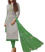 Kimisha Women's Grey & Green Modal Silk Embroidered Dress Material With Laheria Dupatta