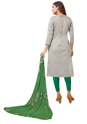 Kimisha Women's Grey & Green Modal Silk Embroidered Dress Material With Laheria Dupatta 2