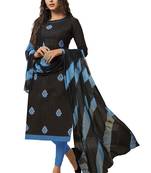 Kimisha Women's Black & Blue Modal Silk Embroidered Dress Material With Laheria Dupatta