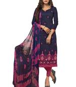 Kimisha Women's Navy Blue & Pink Modal Silk Embroidered Dress Material With Laheria Dupatta