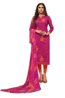 Kimisha Pink & Orange Modal Silk Embroidered Dress Material With Laheria Dupatta