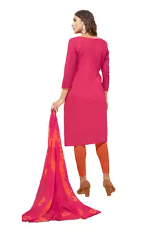 Kimisha Pink & Orange Modal Silk Embroidered Dress Material With Laheria Dupatta