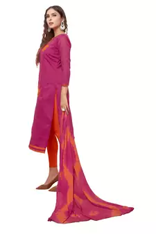 Kimisha Pink & Orange Modal Silk Embroidered Dress Material With Laheria Dupatta