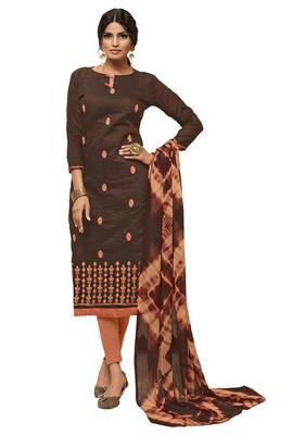 KImisha Brown & Peach Modal Silk Embroidered Dress Material With Laheria Dupatta 1