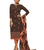 KImisha Brown & Peach Modal Silk Embroidered Dress Material With Laheria Dupatta