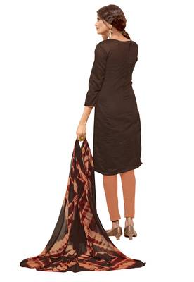 KImisha Brown & Peach Modal Silk Embroidered Dress Material With Laheria Dupatta 2