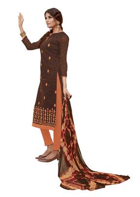 KImisha Brown & Peach Modal Silk Embroidered Dress Material With Laheria Dupatta 3