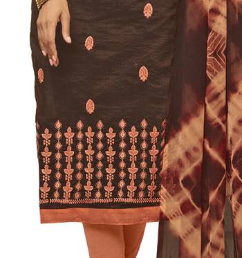 KImisha Brown & Peach Modal Silk Embroidered Dress Material With Laheria Dupatta 4