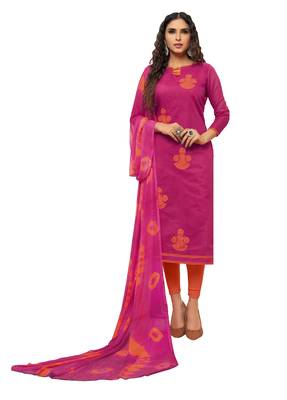 Kimisha Women's Pink & Orange Modal Silk Embroidered Dress Material With Laheria Dupatta 1