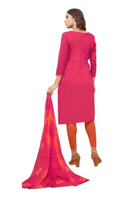 Kimisha Women's Pink & Orange Modal Silk Embroidered Dress Material With Laheria Dupatta 2