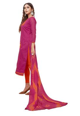 Kimisha Women's Pink & Orange Modal Silk Embroidered Dress Material With Laheria Dupatta 3