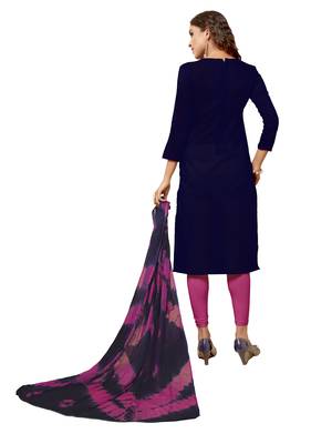 Kimisha Women's Navy Blue & Pink Modal Silk Embroidered Dress Material With Laheria Dupatta 2