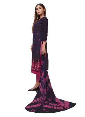 Kimisha Women's Navy Blue & Pink Modal Silk Embroidered Dress Material With Laheria Dupatta 3