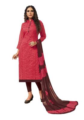 Kimisha Pink & Maroon Modal Silk Embroidered Dress Material With Laheria Dupatta 1