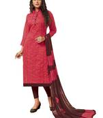 Kimisha Pink & Maroon Modal Silk Embroidered Dress Material With Laheria Dupatta