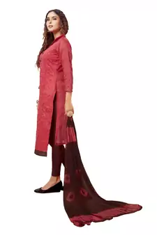 Kimisha Pink & Maroon Modal Silk Embroidered Dress Material With Laheria Dupatta