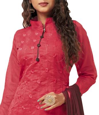 Kimisha Pink & Maroon Modal Silk Embroidered Dress Material With Laheria Dupatta 4
