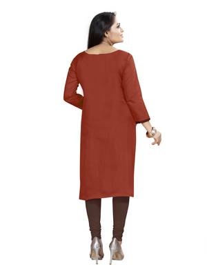 Kimisha Women's Rust Orange Slub Cotton Hand Work Dress Material With Banarasi Dupatta 3