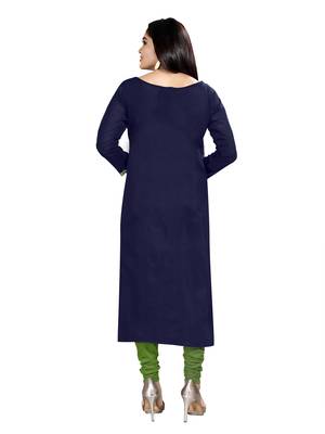 KImisha Women's Navy Blue Slub Cotton Hand Work Dress Material With Banarasi Dupatta 3