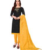 Kimisha Women's Black Slub Cotton Hand Work Dress Material With Banarasi Dupatta