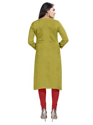 Kimisha Women's Mehndi Green Slub Cotton Hand Work Dress Material With Banarasi Dupatta 3
