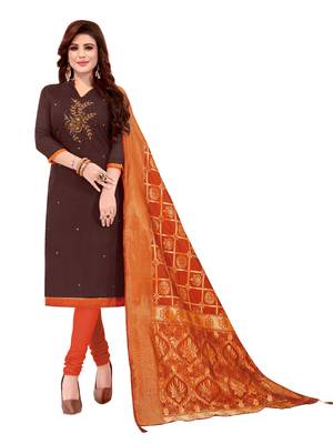 Women'S Maroon Slub Cotton Hand Work Dress Material With Banarasi Dupatta 1