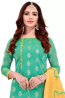 Kimisha Women's Navy Blue & Pink Banarasi Jacquard Dress Material With Thread Work Modal Silk Dupatta