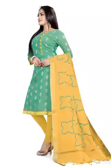 Kimisha Women's Navy Blue & Pink Banarasi Jacquard Dress Material With Thread Work Modal Silk Dupatta