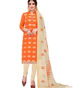 Kimisha Women's Orange & Beige Banarasi Jacquard Dress Material With Thread Work Modal Silk Dupatta