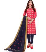 Kimisha Women's Pink & Navy Blue Banarasi Jacquard Dress Material With Thread Work Modal Silk Dupatta