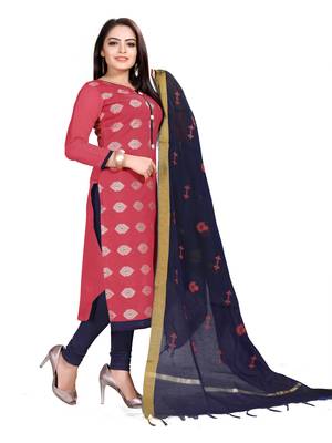 Kimisha Women's Pink & Navy Blue Banarasi Jacquard Dress Material With Thread Work Modal Silk Dupatta 4